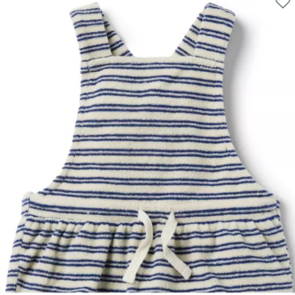 EUC Janie & Jack Navy and White Stripe Terry Cloth Drawstring Bubble Overalls - Picture 3 of 4